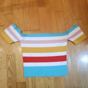 Fashion Vitamin Retro Stripe Off Shoulder Crop Top